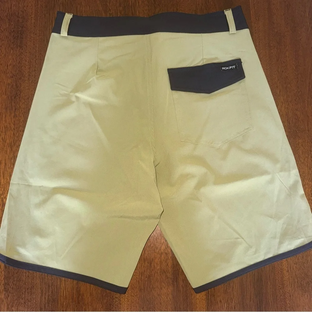 ROKFIT Break Board Shorts Olive Green Size 28 Back Pocket Swim Trunks